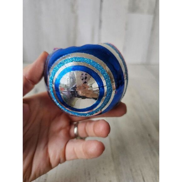 Vintage radko shiny Brite reflector blue striped ball ornament Xmas tree - Picture 10 of 10